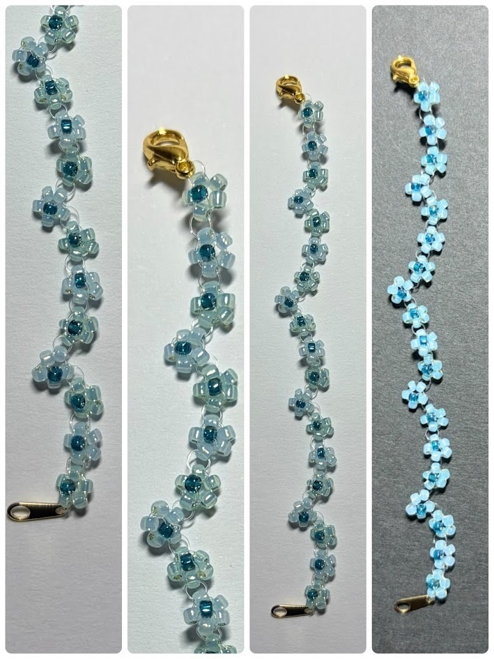 10㎝ぬい用波打ちお花ネックレス：ブルー✕グリーン