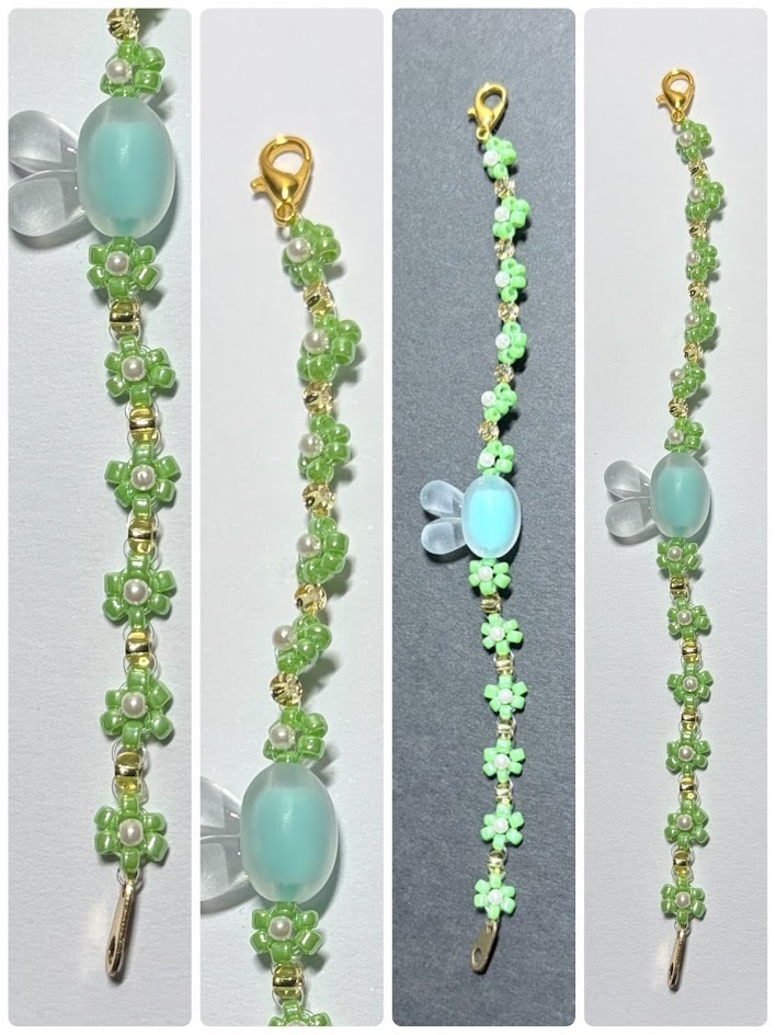 10cmぬい用うさぎちゃんネックレス：パールグリーン