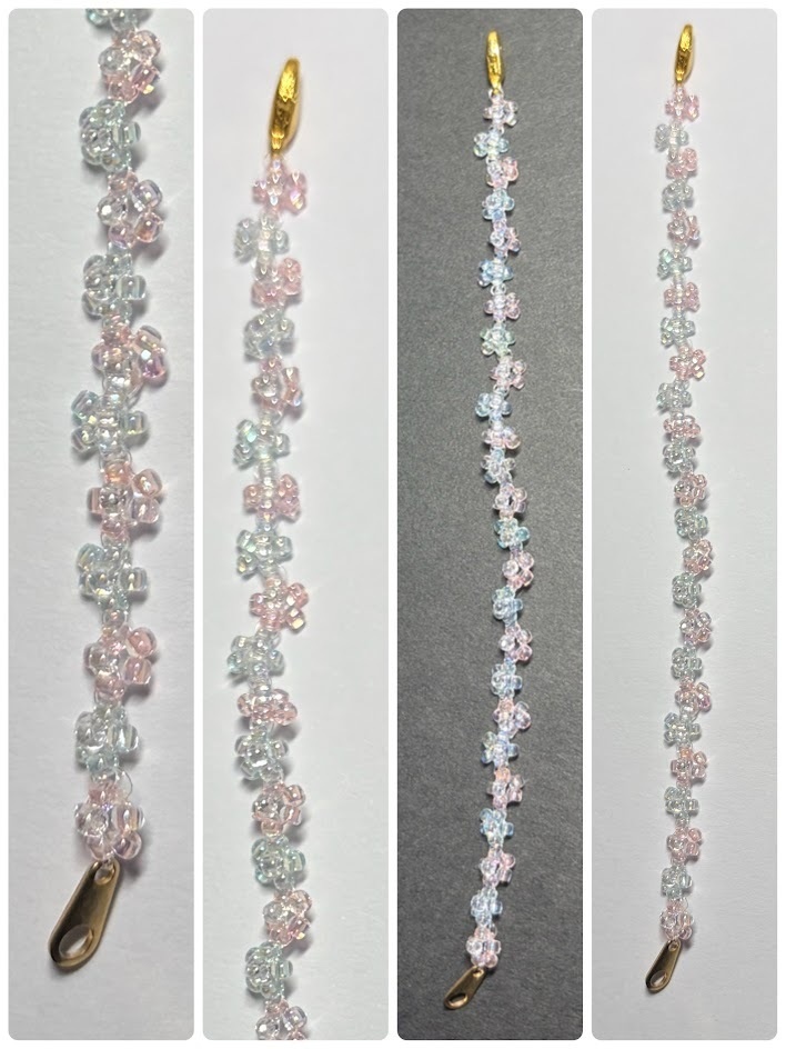 10㎝ぬい用小花ネックレス:クリアピンク×ブルー