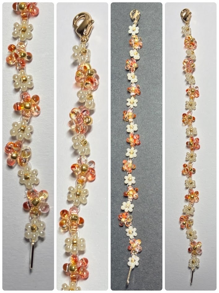 10㎝ぬい用立体お花ネックレス:オレンジ✕パールホワイト