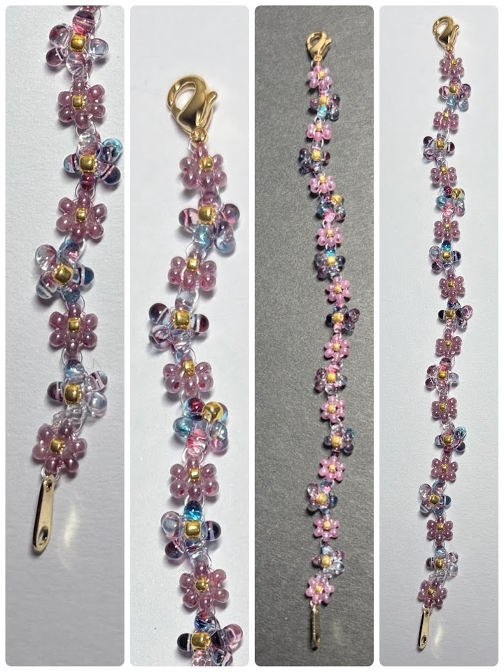 10㎝ぬい用立体お花ネックレス:ブルー✕パールパープル