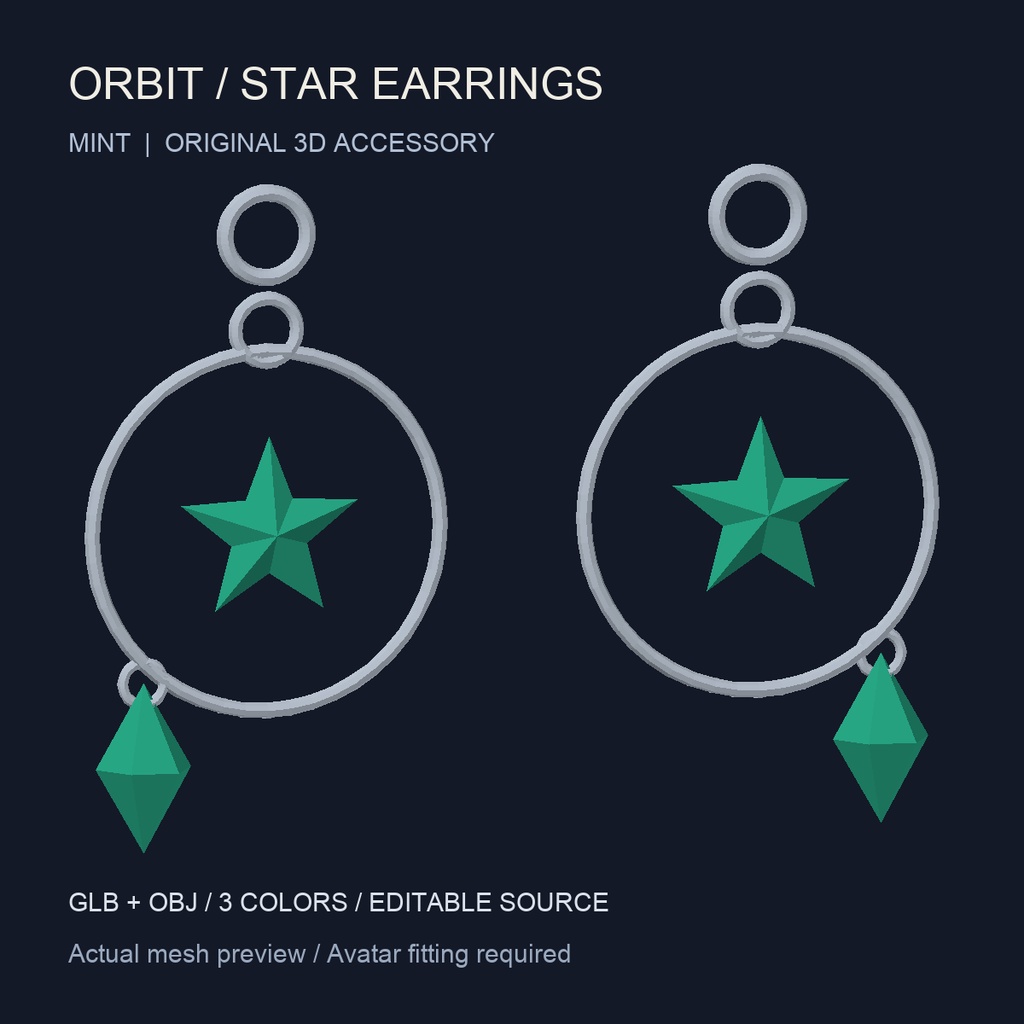 【無料】星と軌道のピアス|3色・GLB / OBJ|オリジナル3Dアクセサリー