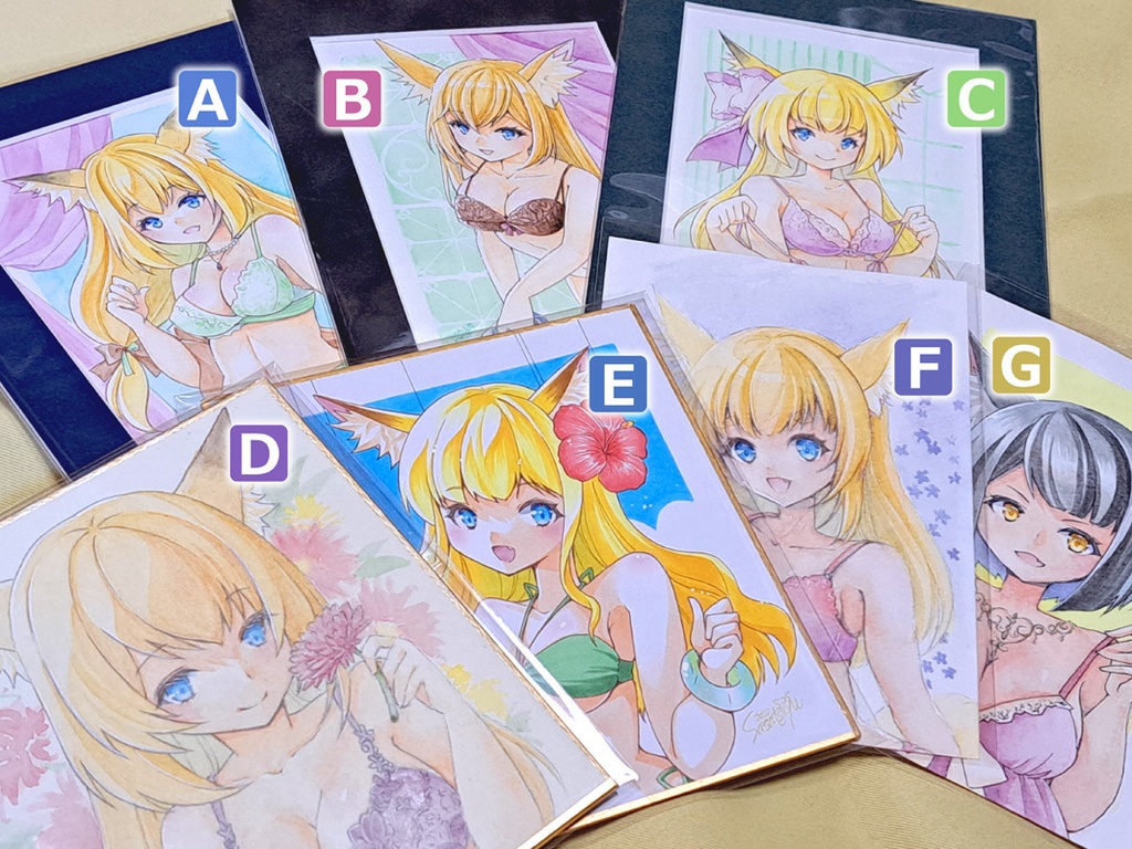 ミニ色紙・原画／下着狐っ娘（C101新刊掲載絵）