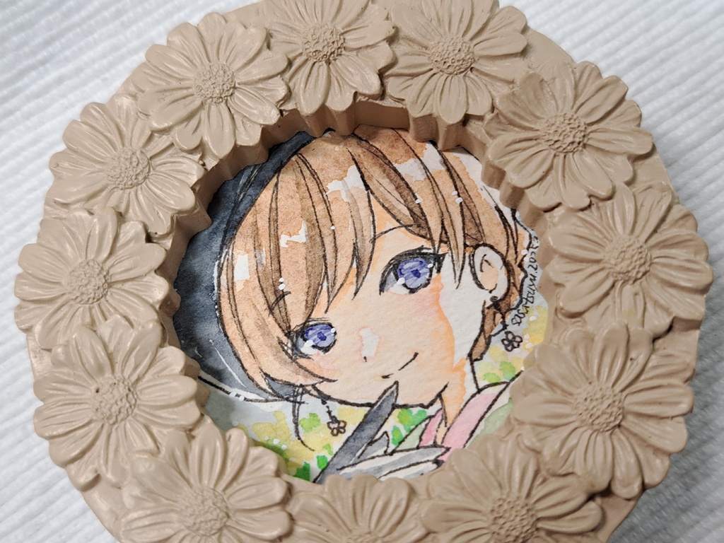 額入りミニ原画（ベレー帽と菜の花）