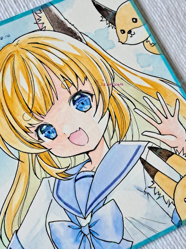 セーラー狐ちゃん寸松庵色紙サイズ原画【先行販売】