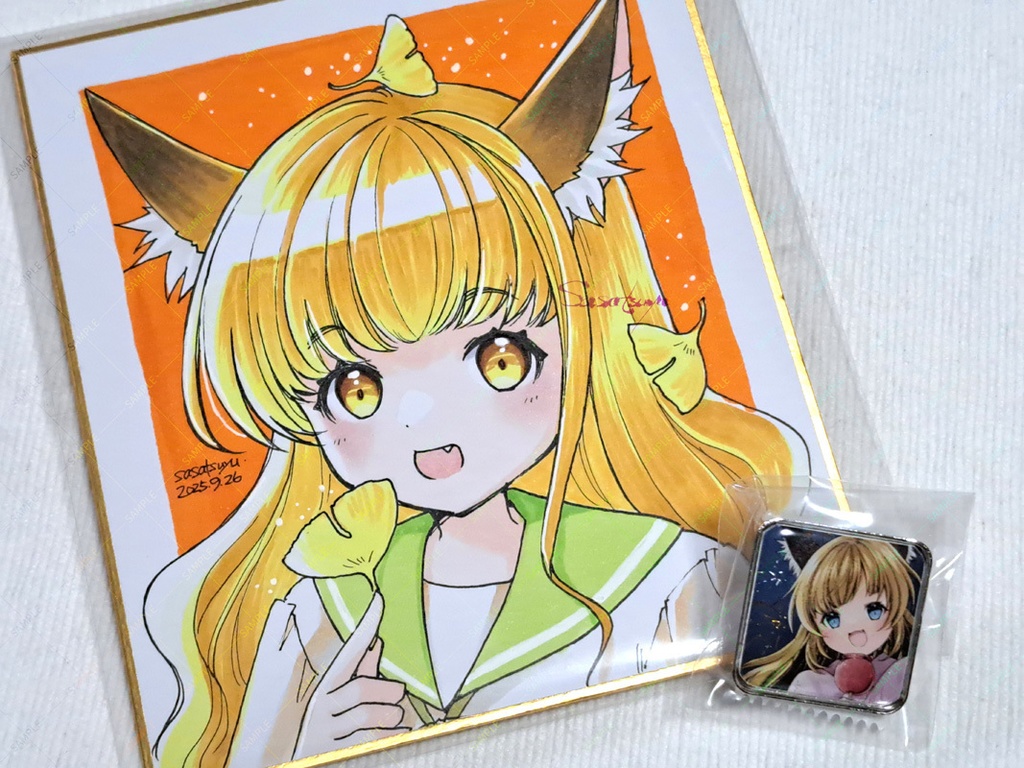 狐ちゃんセット(寸松庵色紙+ピンバッジ)
