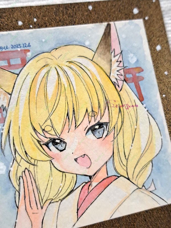 ミニ原画（狐巫女）