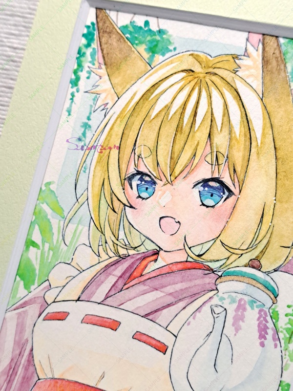 カフェ狐ちゃん（マット付き原画）