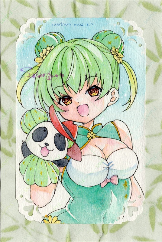 さぼてんチャイナちゃん(額入り原画)