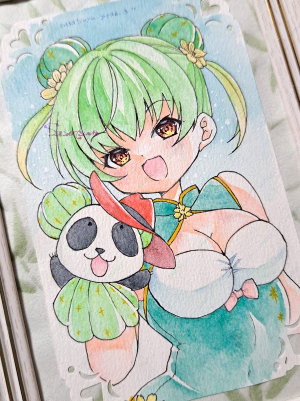 さぼてんチャイナちゃん（額入り原画）