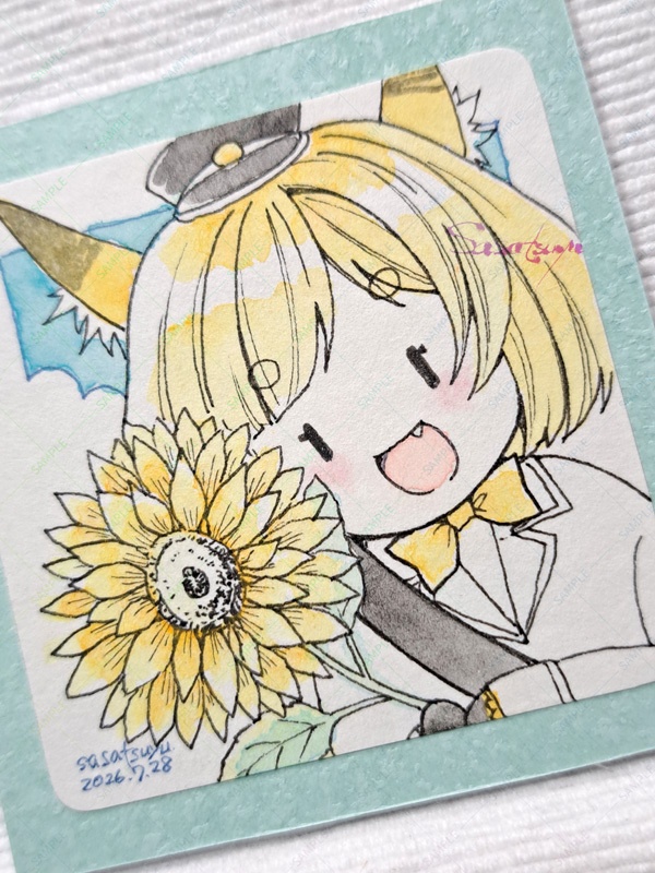 ミニ原画（ひまわりと狐ちゃん）