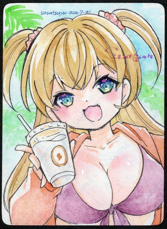 ミニ原画(水着パーカーちゃん)