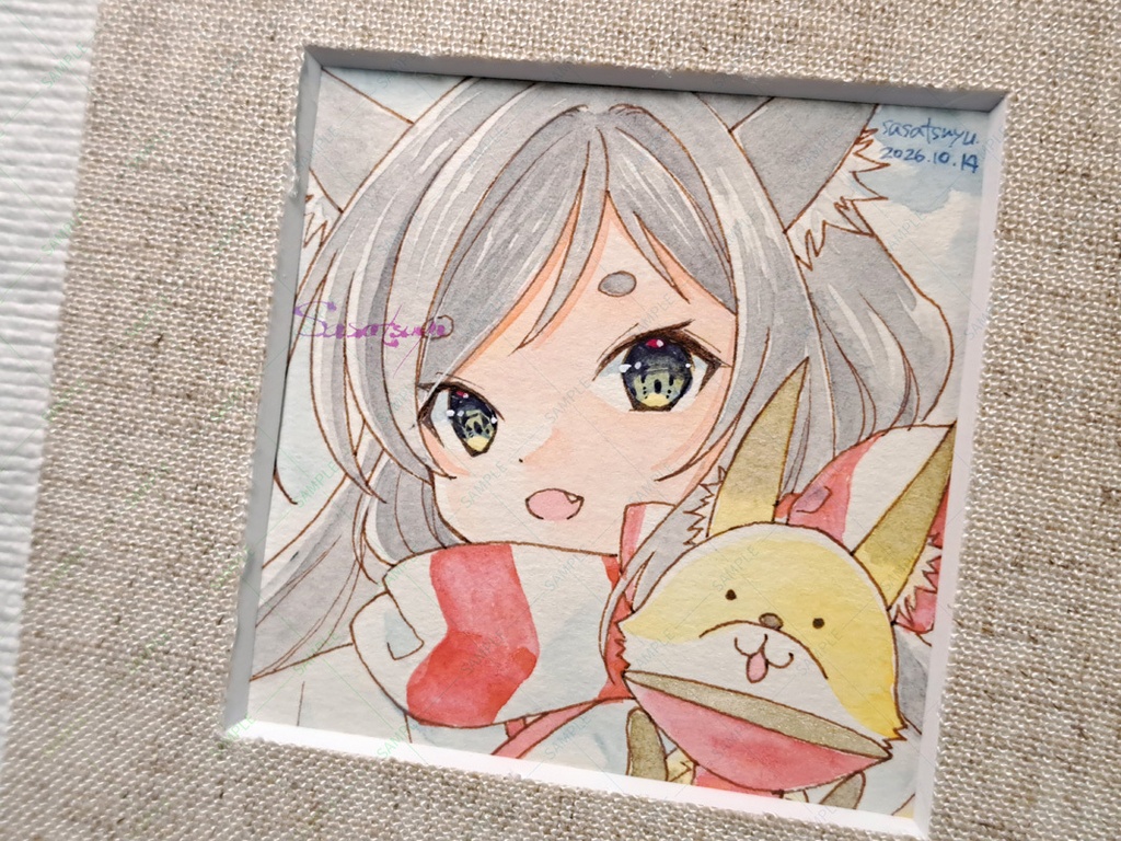 マフラー狐(マット付原画+ポストカード)
