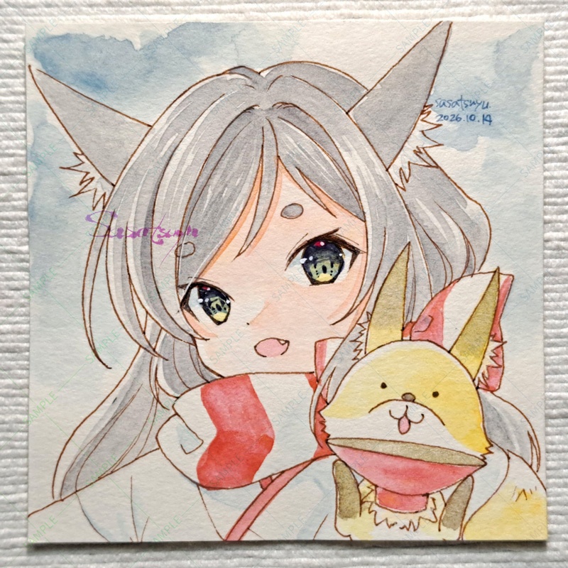 マフラー狐(マット付原画+ポストカード)