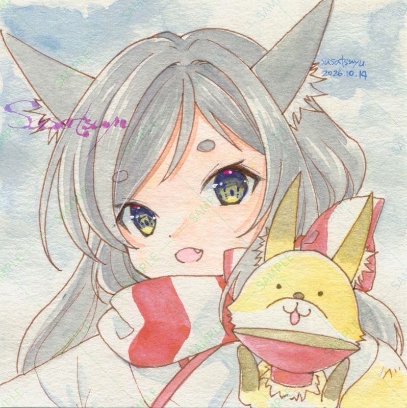 マフラー狐(マット付原画+ポストカード)