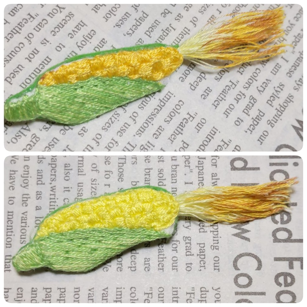 とうもろこしの刺しゅうブローチ