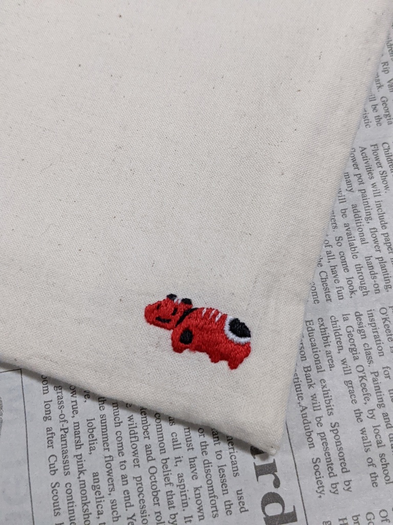 赤べこの刺しゅう入り巾着
