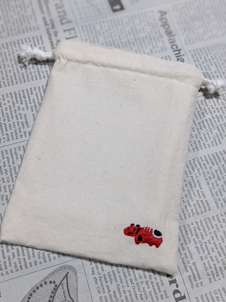 赤べこの刺しゅう入り巾着