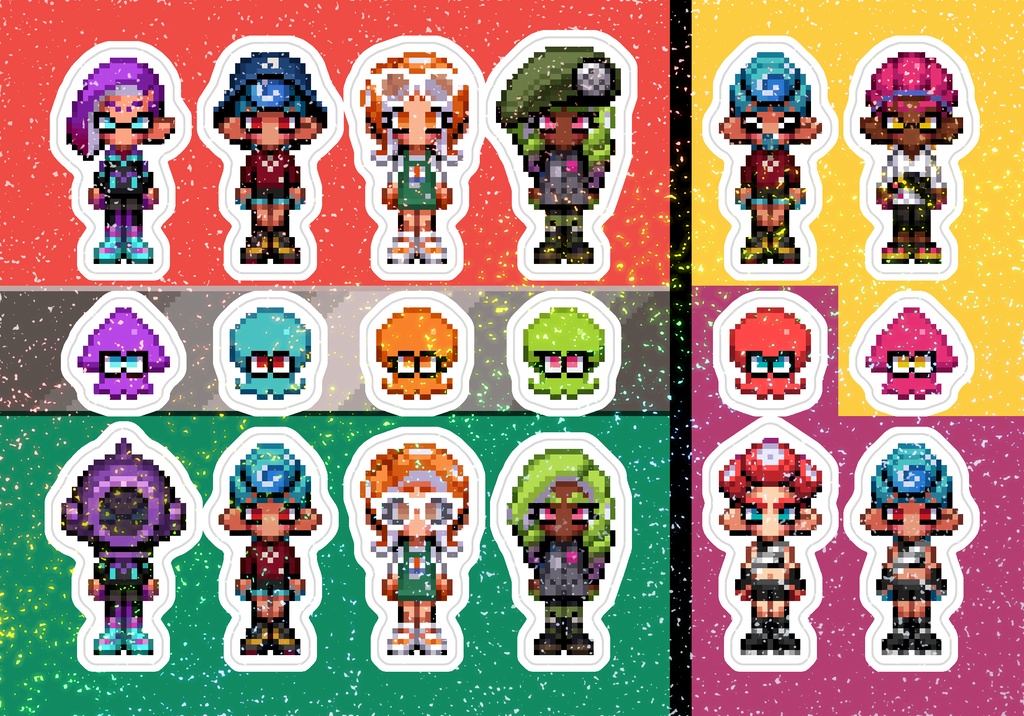 マイイカタコドット絵キラキラステッカー　Pixel Art Stickers