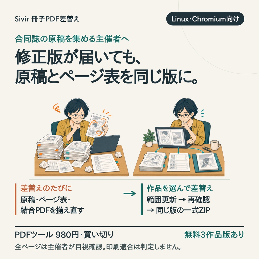 Sivir 冊子PDF差替え｜合同誌の原稿・ページ表・確認用PDFをまとめて更新（Linux向け）