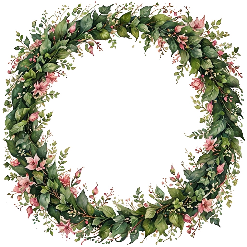 くすみカラーフラワーリース背景透過P-1