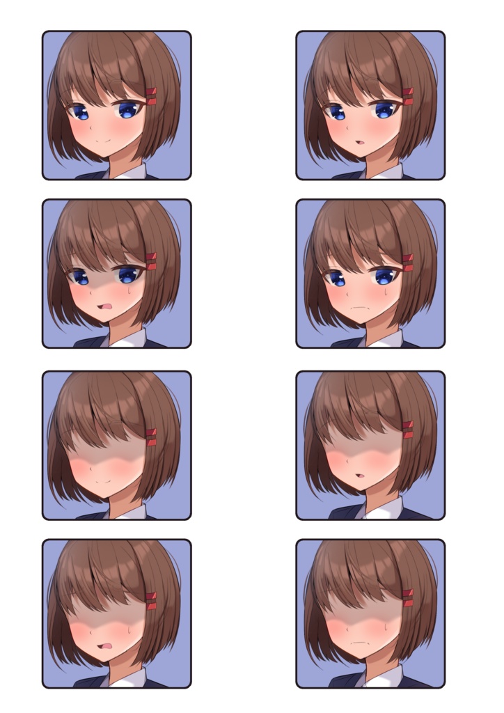 モブキャラクター立ち絵(女子高生)「目有4種+目無4種」