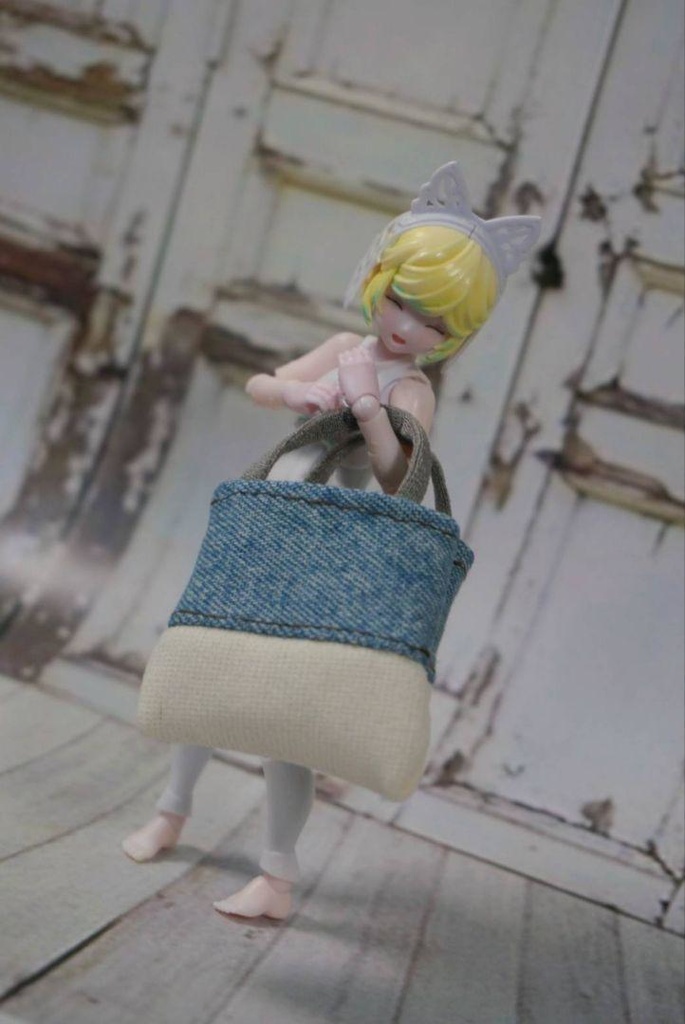 【ハンドメイド】ミニチュア トートバッグ/手提げカバン【デニム切り替えver】 ¥1,300