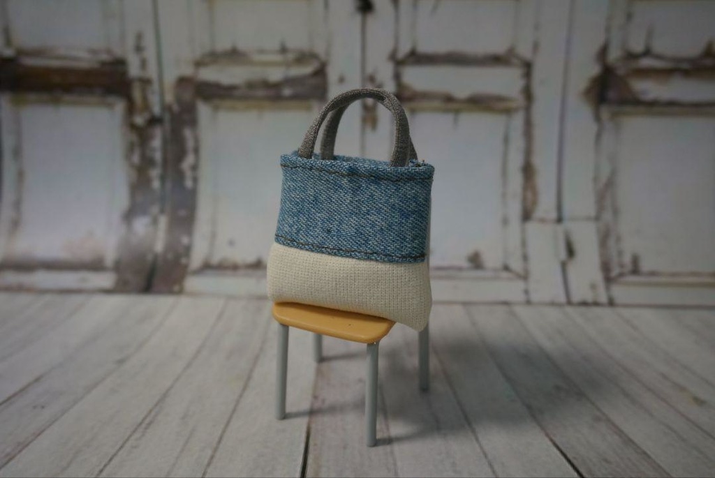 【ハンドメイド】ミニチュア トートバッグ/手提げカバン【デニム切り替えver】 ¥1,300