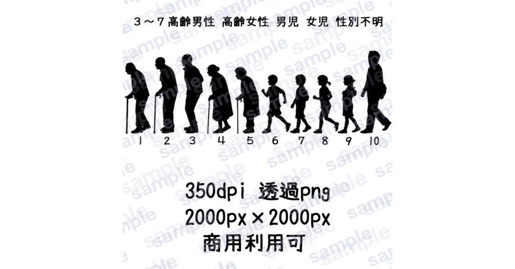 TRPG&ココフォリア 動画やゲーム制作素材等に 現代向け人物シルエット素材集 横向き汎用モブ50(白黒各50体)