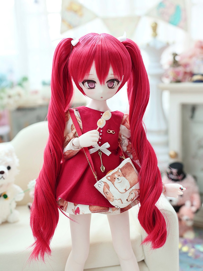 【頭囲22-22.5cm】　カールツインテール　ドール用ウィッグ　耐熱