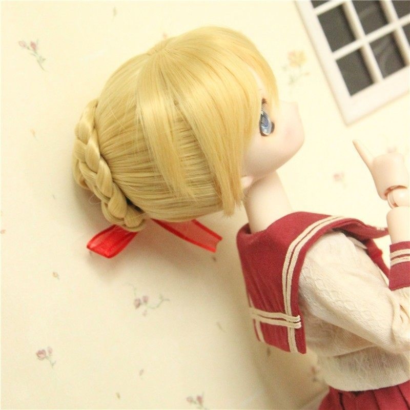 1/3 【頭囲22-22.5cm】 編み込み団子 ドール用ウィッグ 耐熱