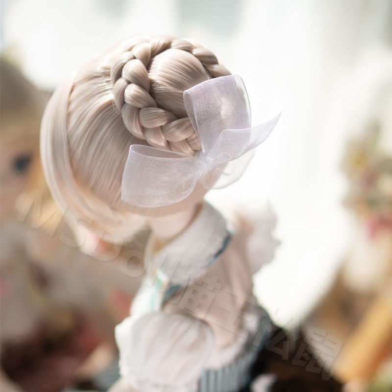 1/3 【頭囲22-22.5cm】 編み込み団子 ドール用ウィッグ 耐熱