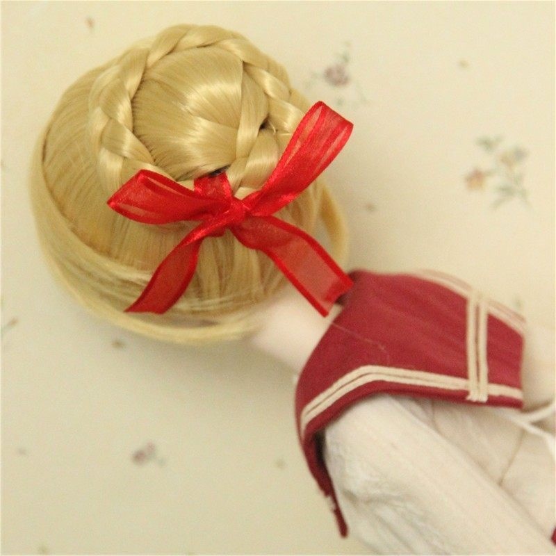 1/3　【頭囲22-22.5cm】　編み込み団子　ドール用ウィッグ　耐熱