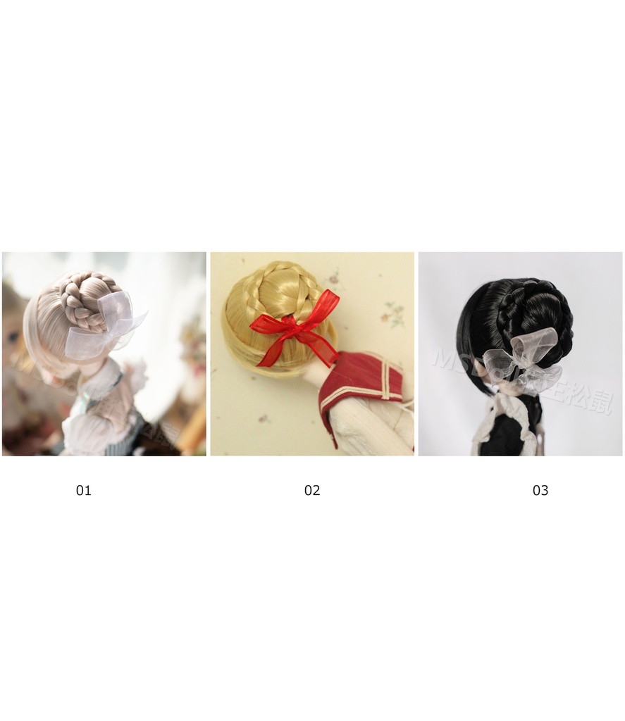 1/3 【頭囲22-22.5cm】 編み込み団子 ドール用ウィッグ 耐熱