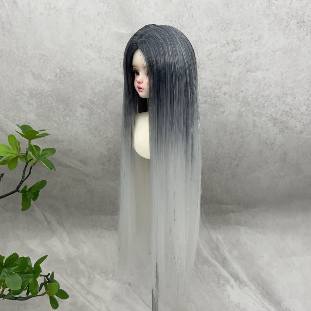 1/4 1/3 1/6 黒白グラデーション ドール用ウィッグ 耐熱 シルク調ファイバー