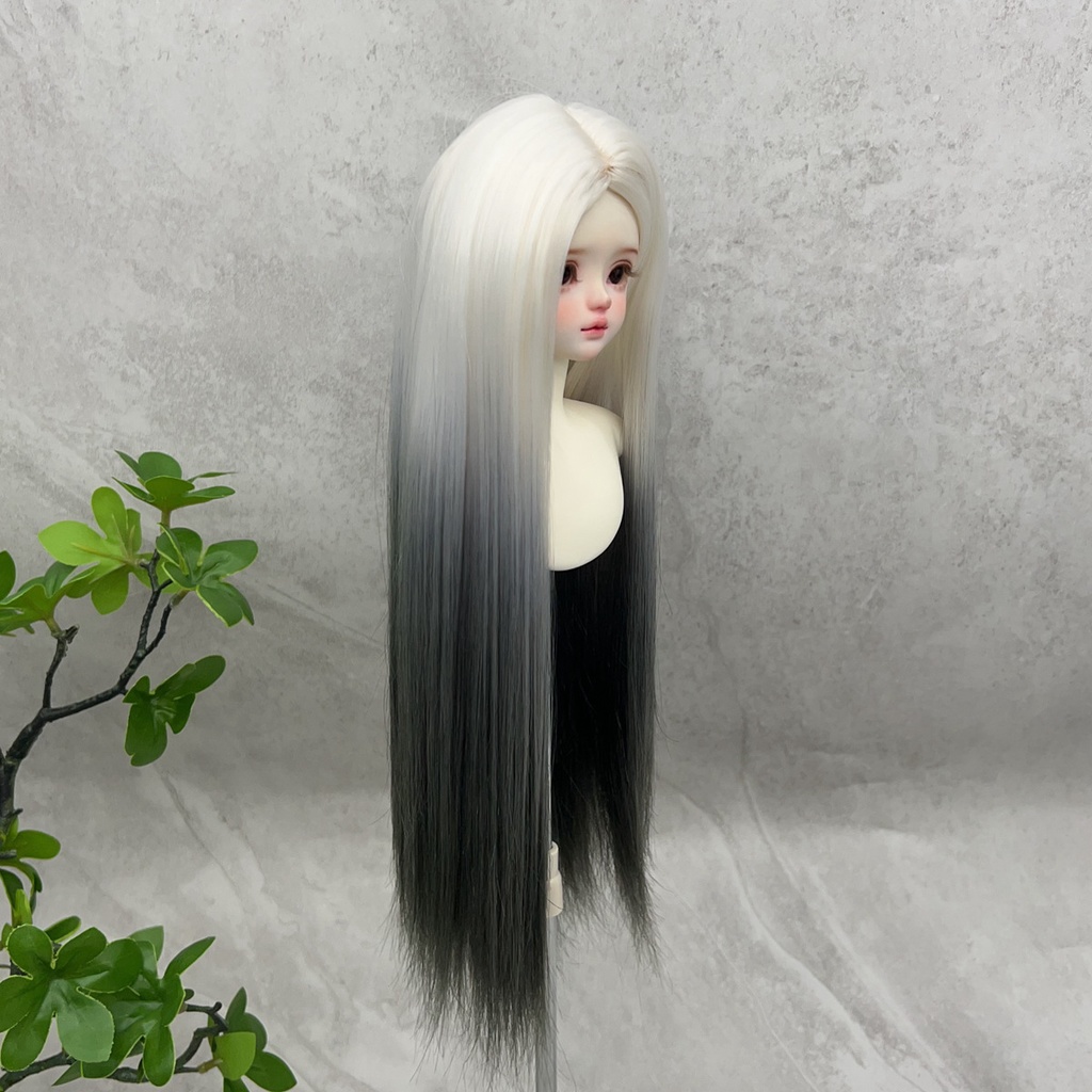 1/4 1/3 1/6 黒白グラデーション ドール用ウィッグ 耐熱 シルク調ファイバー