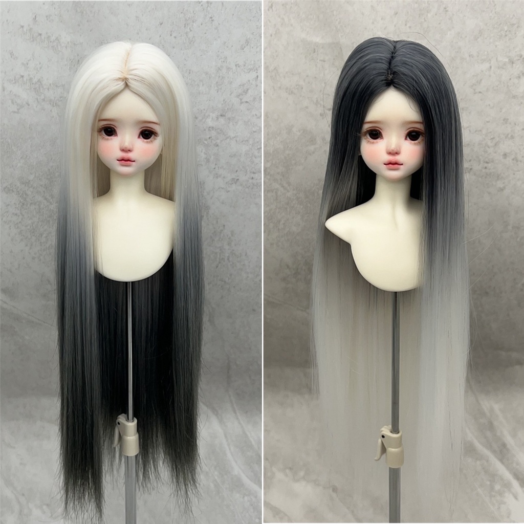1/4 　1/3　1/6　黒白グラデーション　ドール用ウィッグ　耐熱　シルク調ファイバー