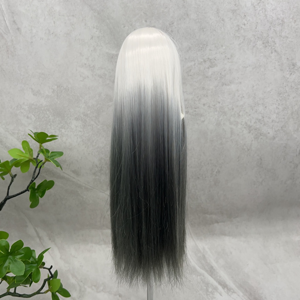 1/4 1/3 1/6 黒白グラデーション ドール用ウィッグ 耐熱 シルク調ファイバー