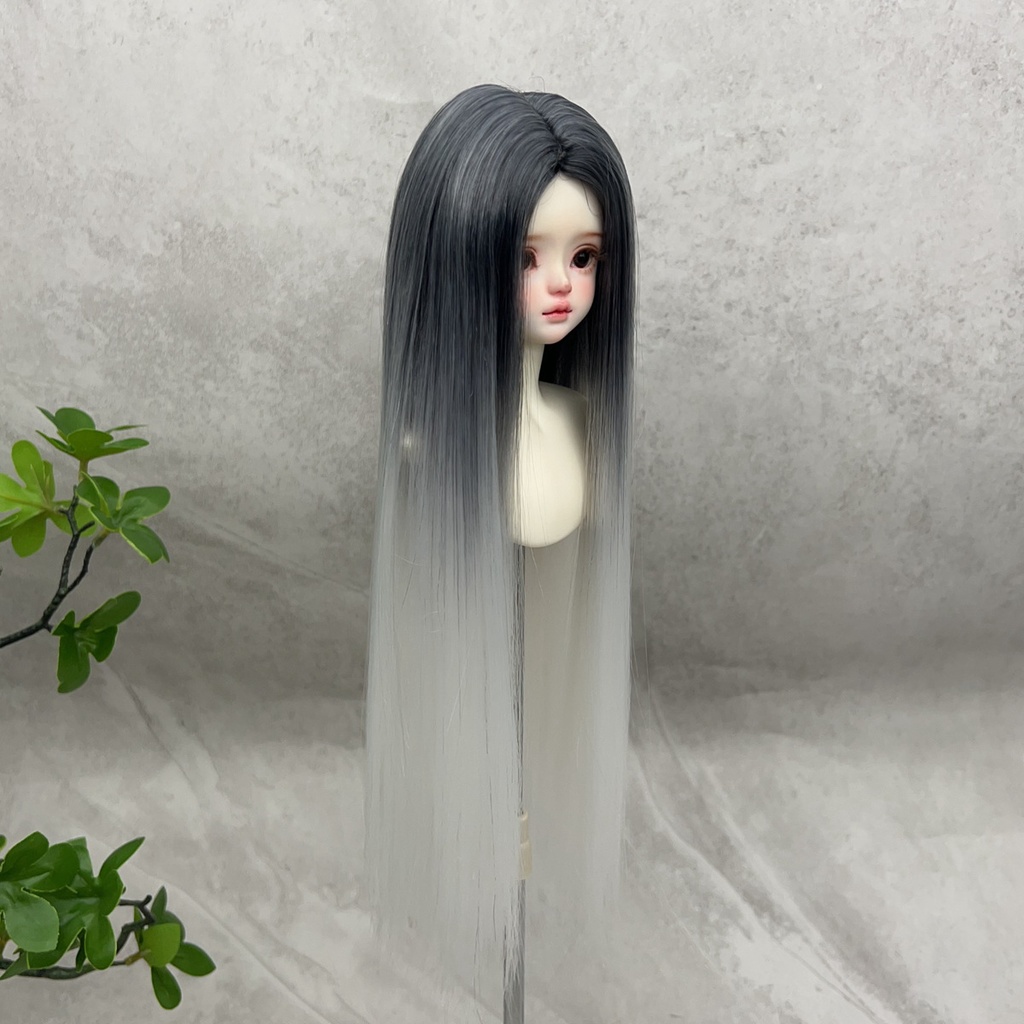 1/4 1/3 1/6 黒白グラデーション ドール用ウィッグ 耐熱 シルク調ファイバー