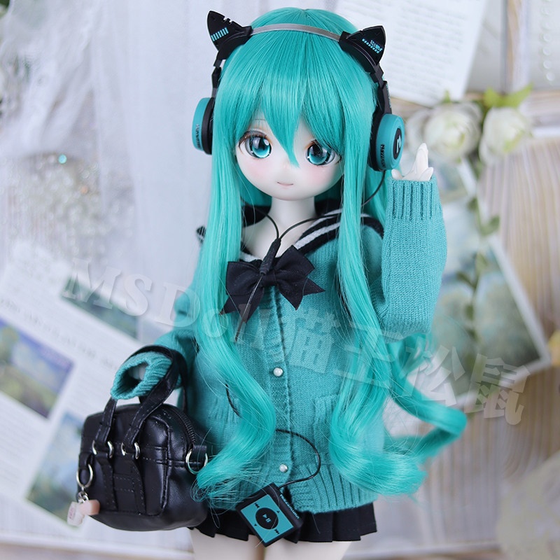 1/3　グリーン・ロングウェーブ　ドール用ウィッグ　耐熱　頭囲22-23cm