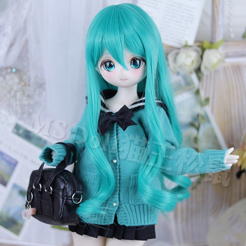 1/3　グリーン・ロングウェーブ　ドール用ウィッグ　耐熱　頭囲22-23cm