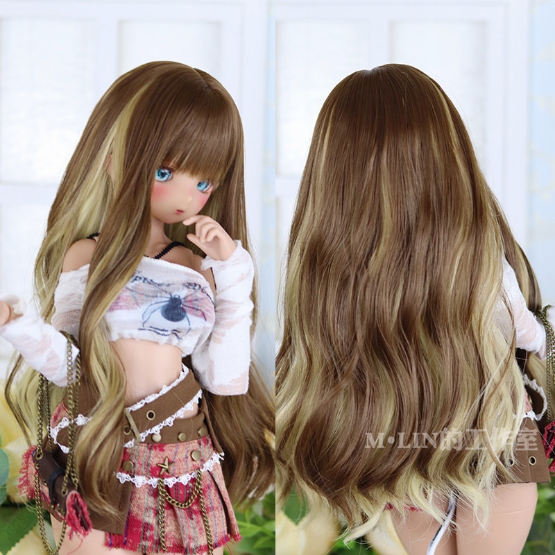 1/3 1/4 メッシュ薄前髪ロングカール ドール用ウィッグ 耐熱