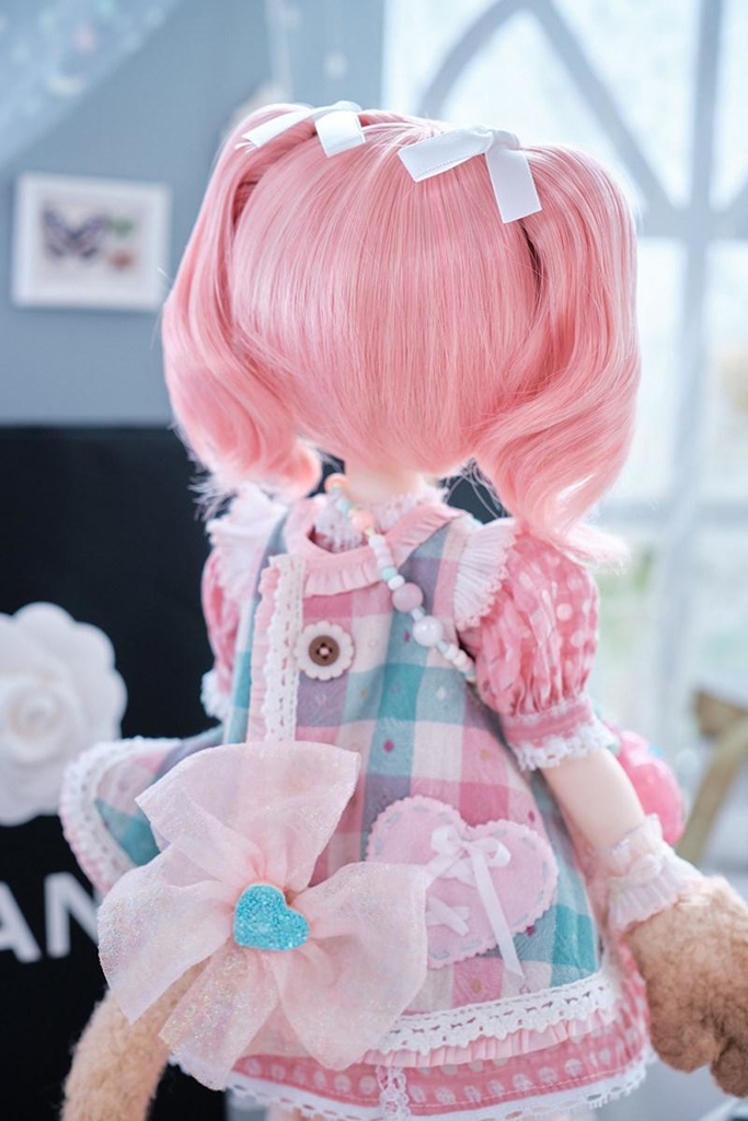 1/3 ピンク短めカール ツインテ ドール用ウィッグ 耐熱