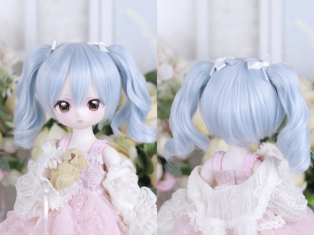 1/3 ピンク短めカール ツインテ ドール用ウィッグ 耐熱