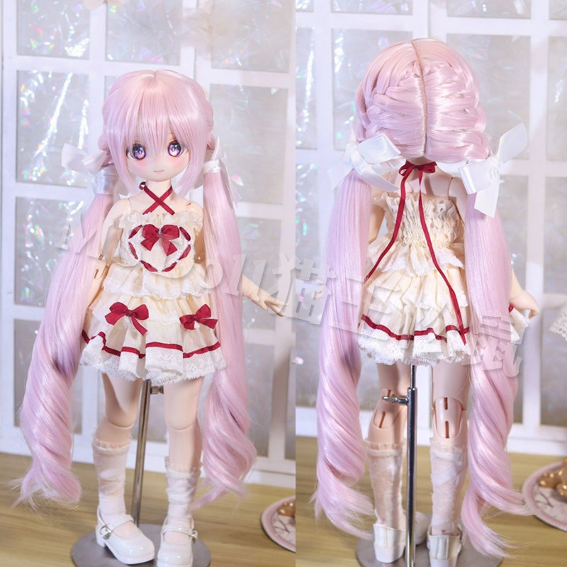 1/3 編み込み ツインテール ロングカール ドール用ウィッグ 耐熱 【頭囲22-22.5cm】