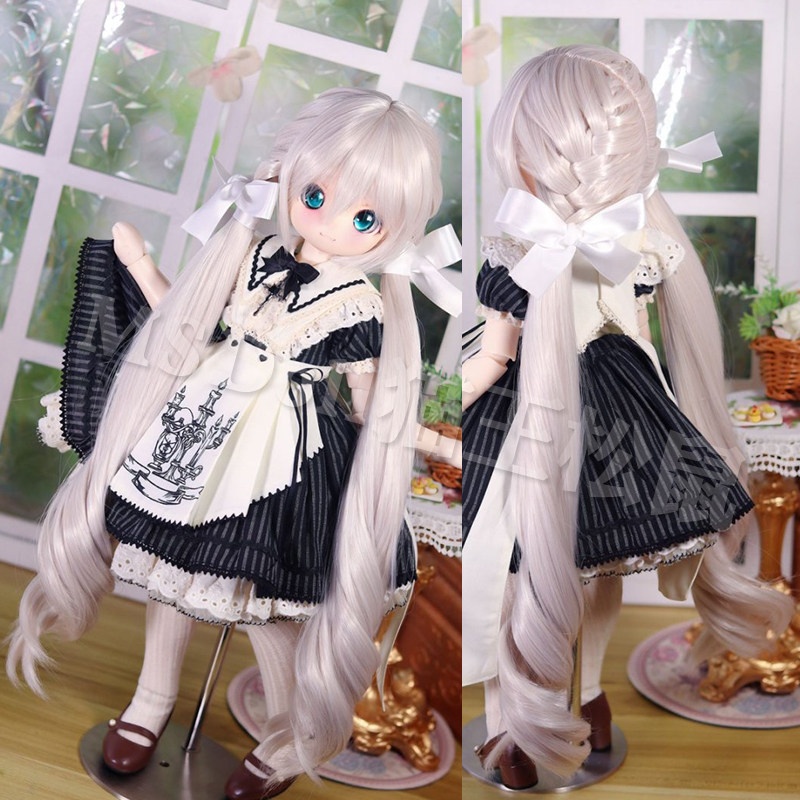 1/3 編み込み ツインテール ロングカール ドール用ウィッグ 耐熱 【頭囲22-22.5cm】