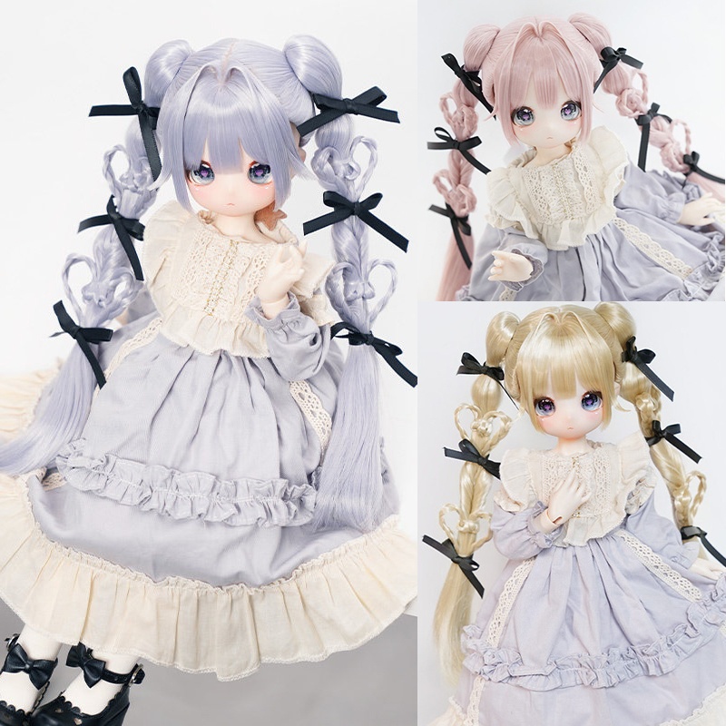 1/3　ハート編み込みツインテール　ドール用ウィッグ　耐熱　【頭囲22-24cm】　1/3ドール用ウィッグ