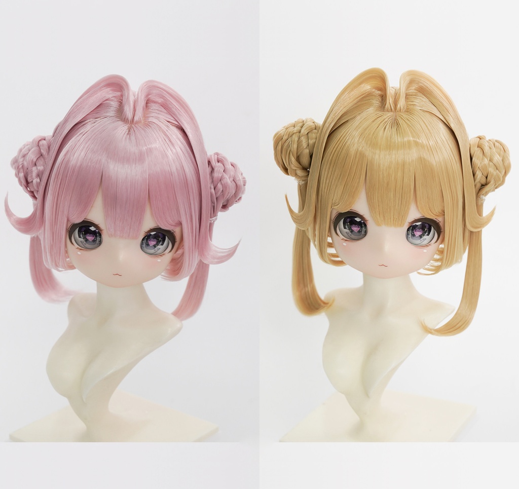 1/3　お団子ツインボブ　ドール用ウィッグ　耐熱　【頭囲22-24cm】　1/3ドール用ウィッグ