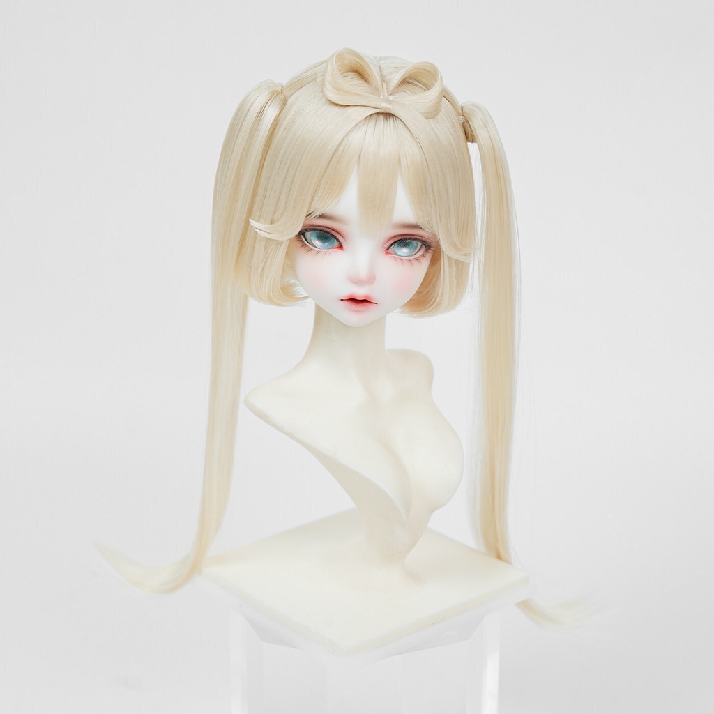 1/4 前髪リボン付きボブ ドール用ウィッグ 耐熱 【頭囲17.5-19.5cm】 1/4ドール用ウィッグ
