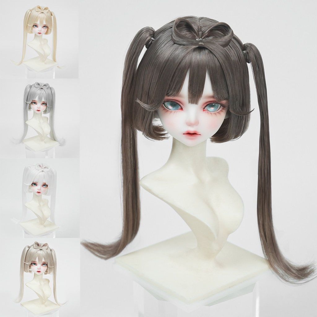 1/4　前髪リボン付きボブ　ドール用ウィッグ　耐熱　【頭囲17.5-19.5cm】　1/4ドール用ウィッグ